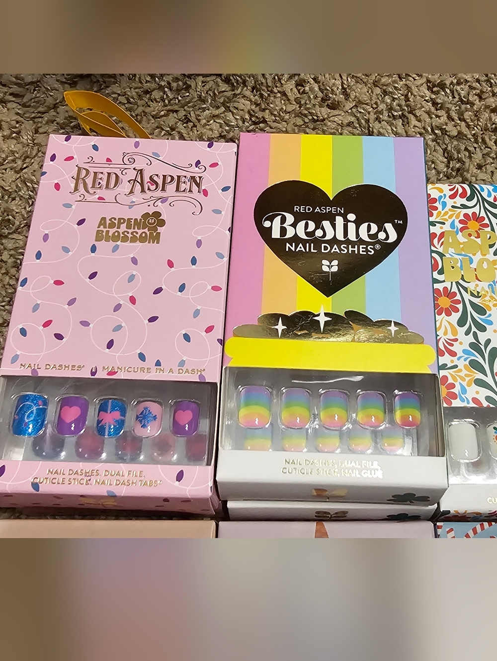 Red Aspen PETITE Nail Dashes - Rainbow and White Press-On Nails